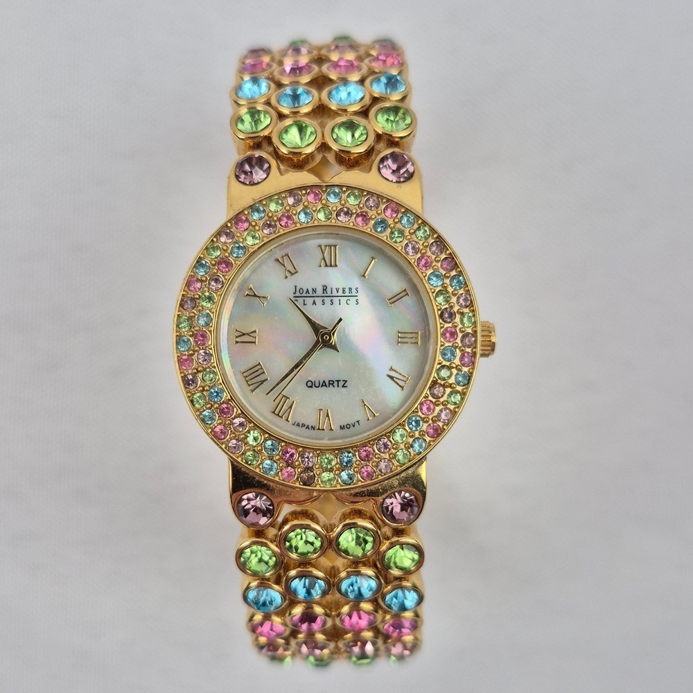 Joan Rivers Classics Gold Tone Rainbow Crystal Bangle Watch V377 Untested